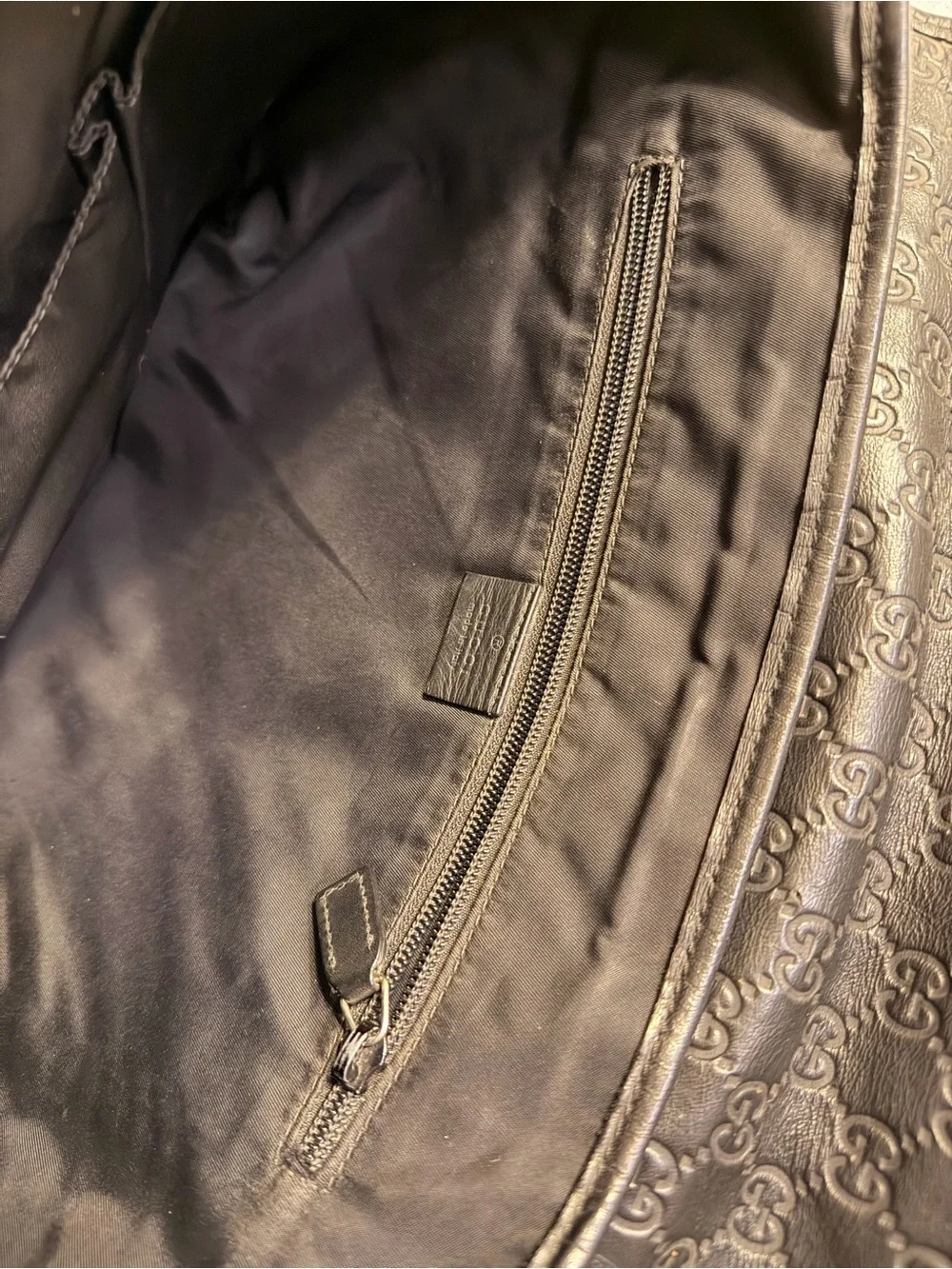 Gucci Black Embossed GG Leather Duffel with Green-Red Web Detail